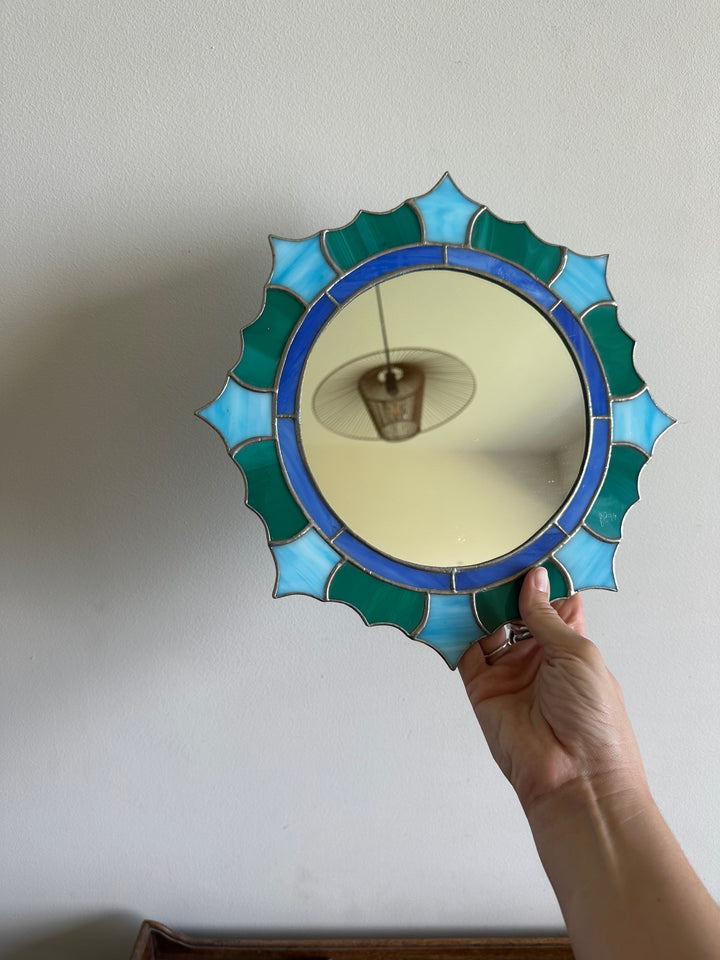 Miroir vitraux soudés bleus et verts