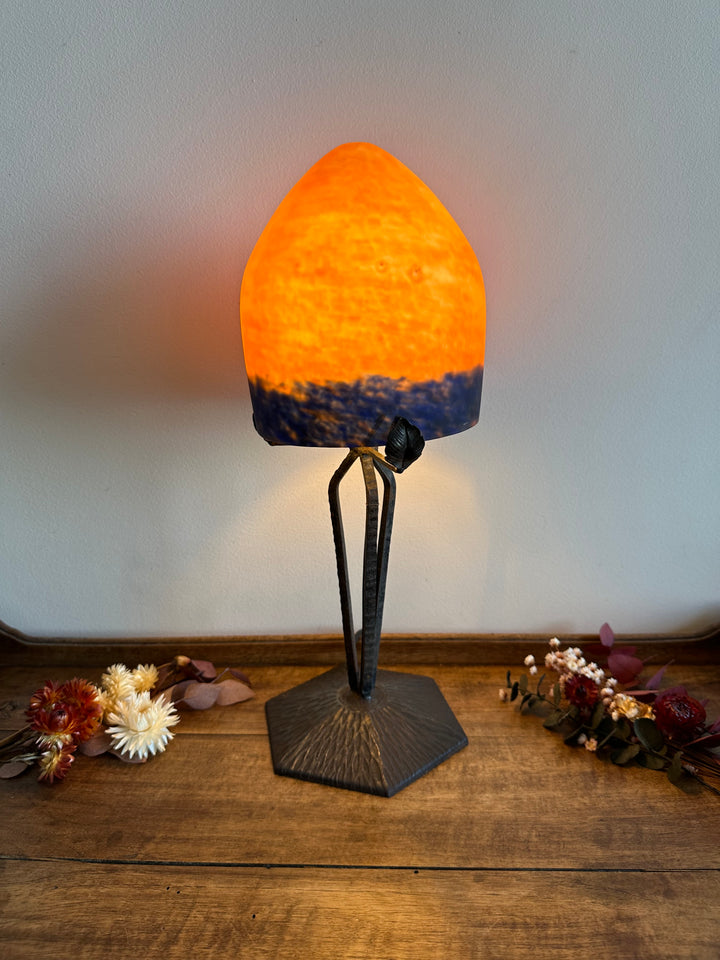 Lampe champignon en verre fumé orangé années 50