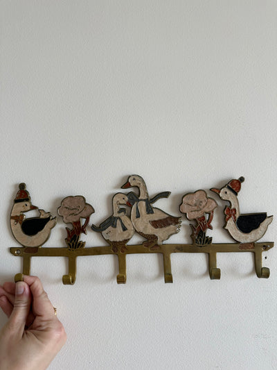 Applique murale petites oies et canards en laiton émaillé