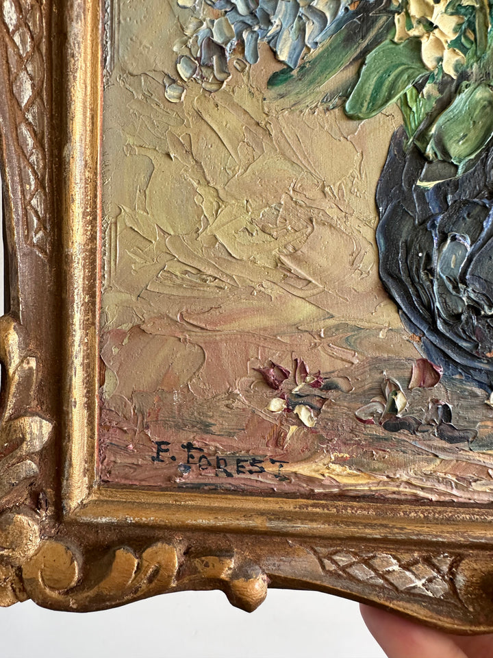 Peinture signée encadrée Lilas années 20