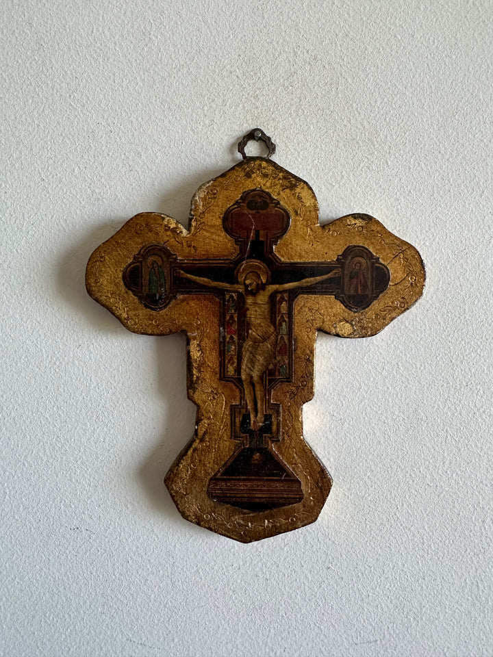 Icône crucifix en bois doré 1950