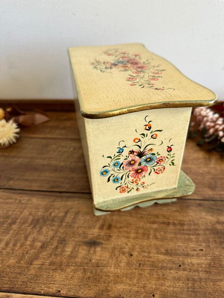 Coffret avec miroir en bois deux tiroirs motifs fleurs