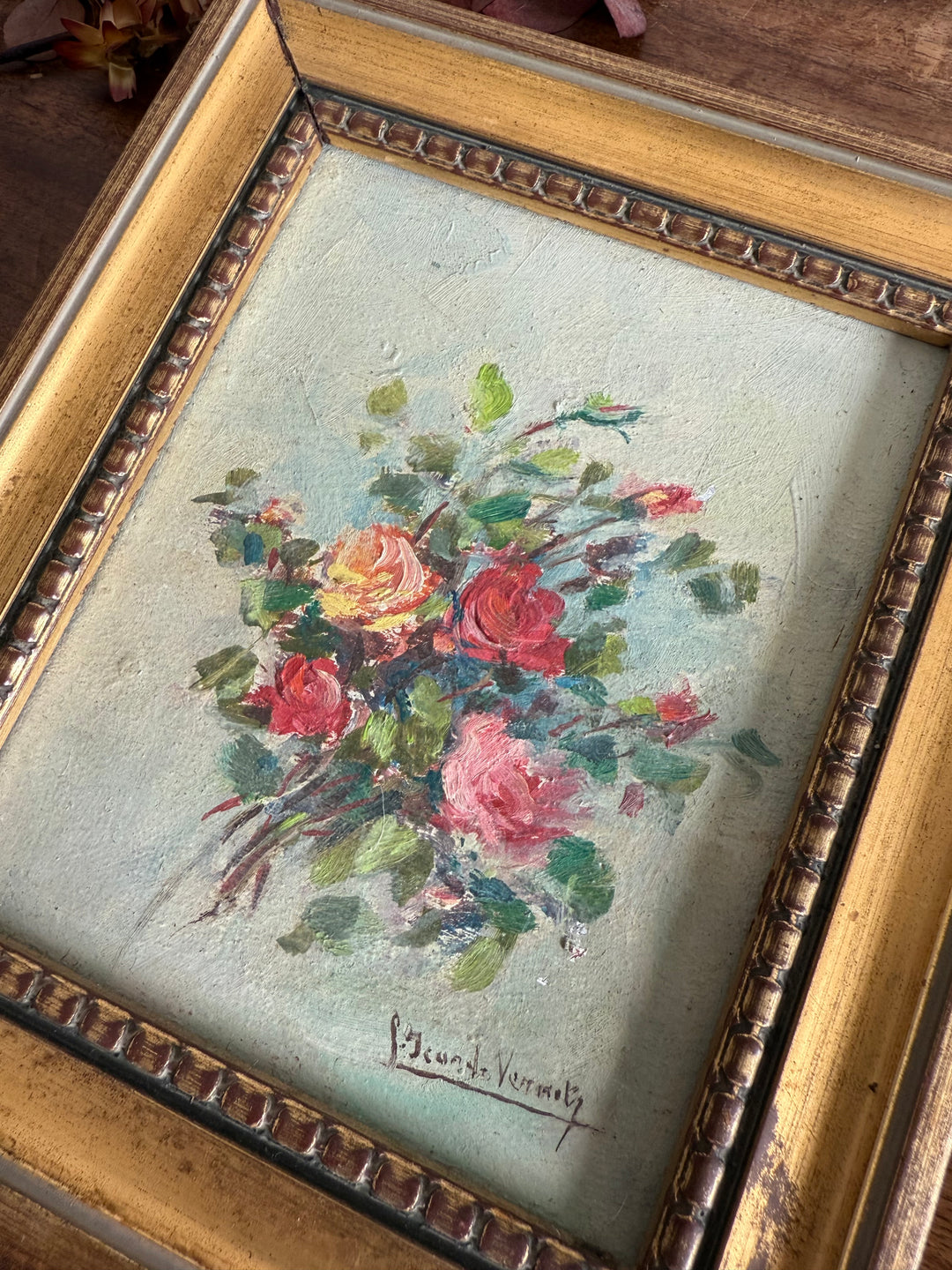 Peintures à l’huile bouquets de fleurs encadrement en bois