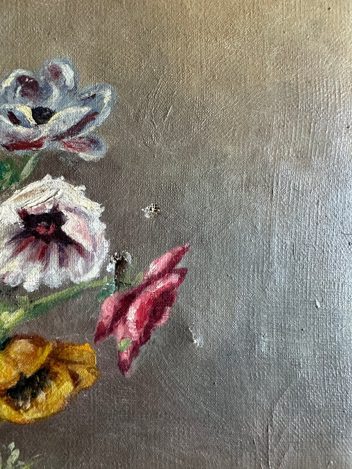 Peinture sur toile bouquet de fleurs signée 1947