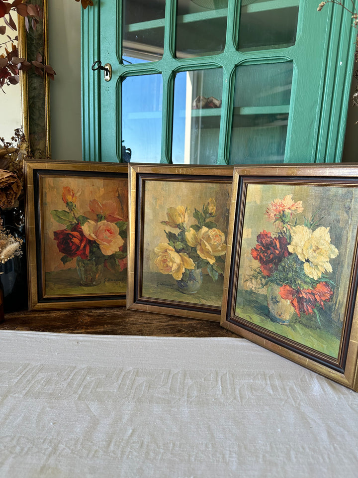 Peintures florales signées encadrées années 80