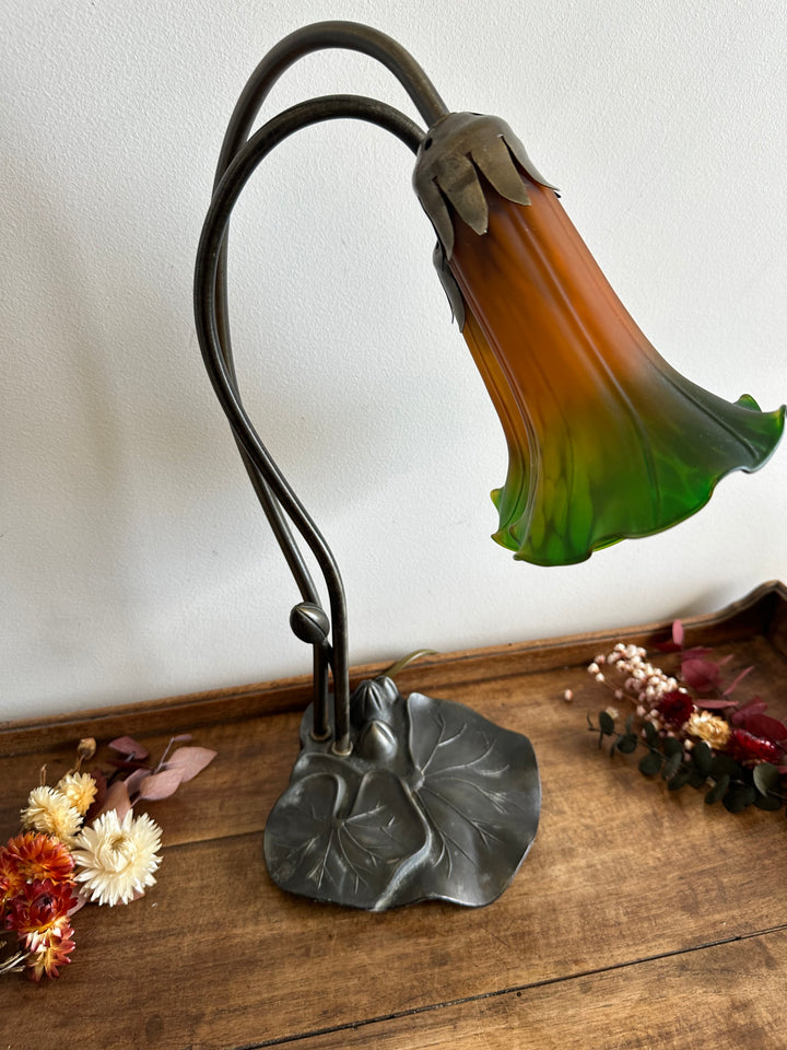 Lampe de chevet à deux têtes verre fumé vert et orange