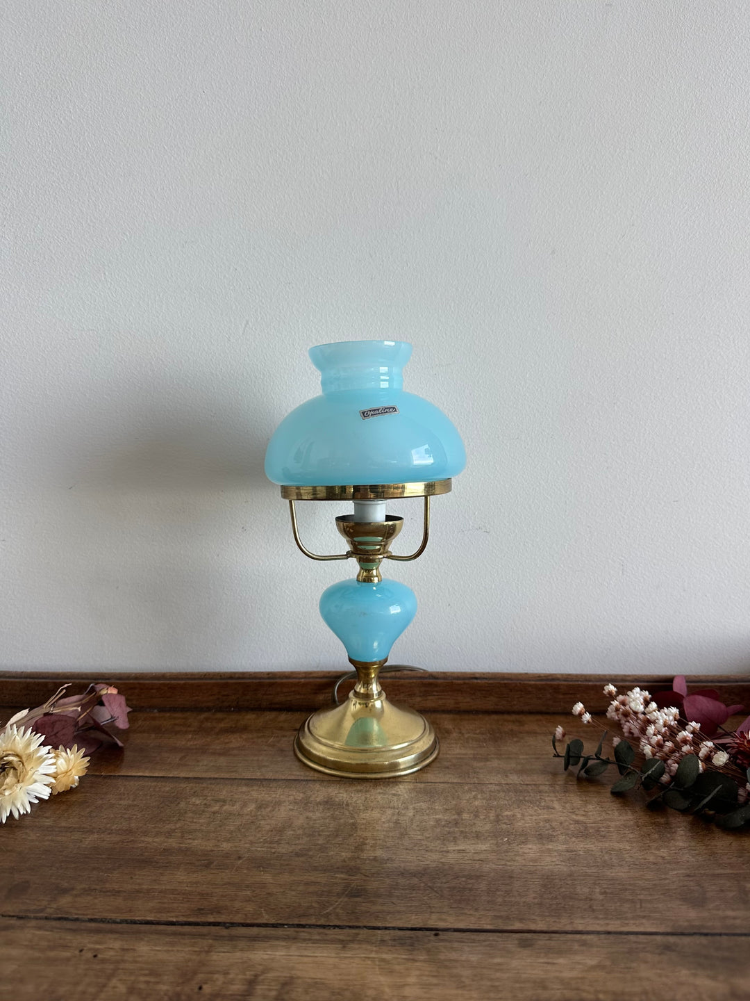 Lampe en laiton et opaline bleue taille mini