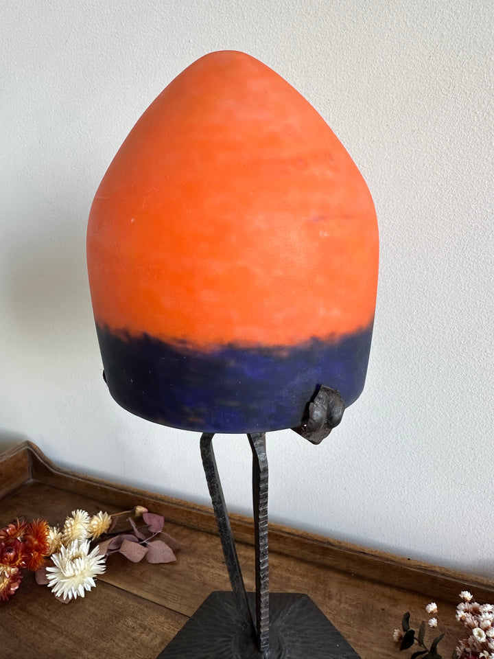 Lampe champignon en verre fumé orangé années 50