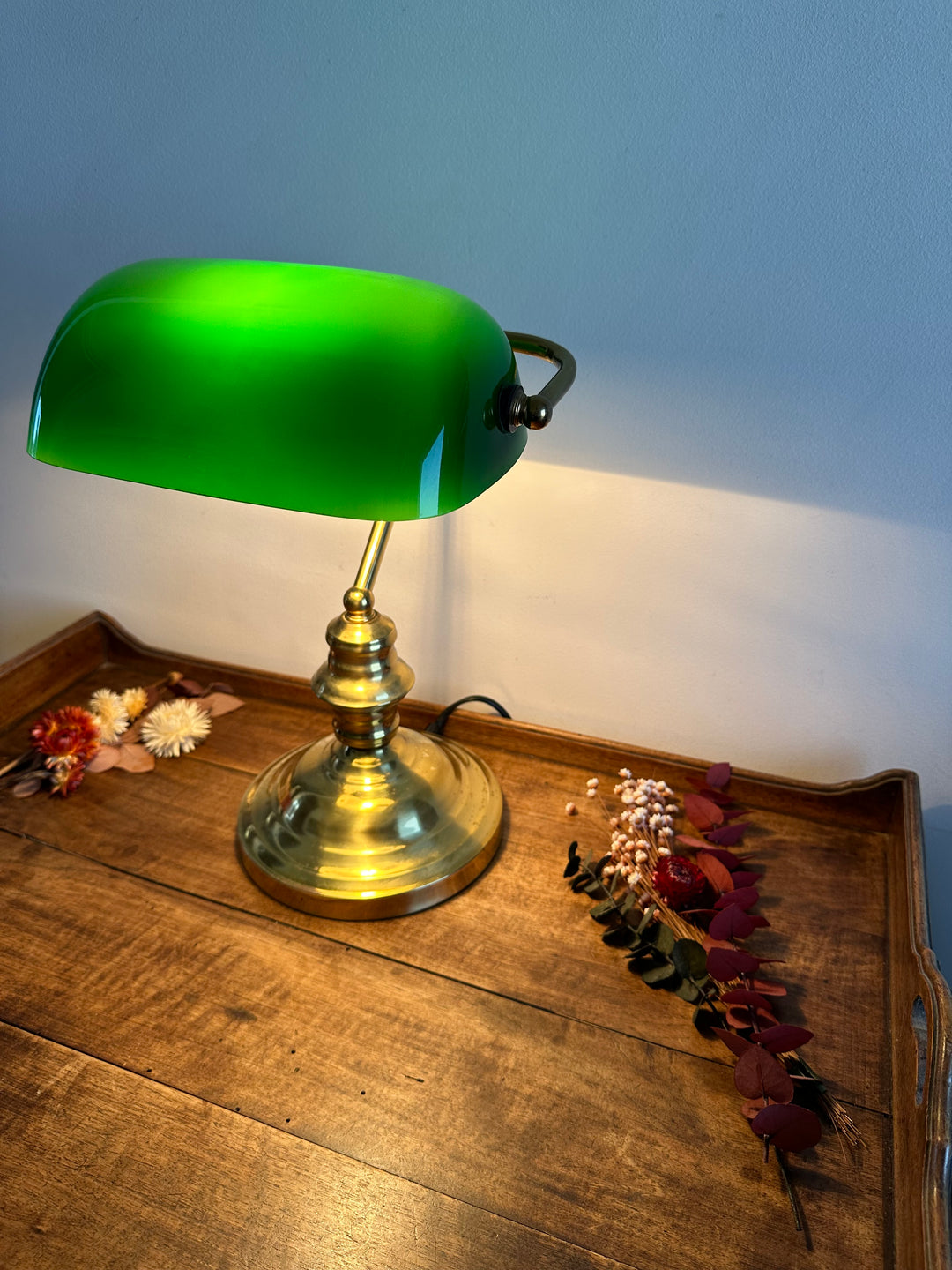 Lampe de notaire opaline verte années 90