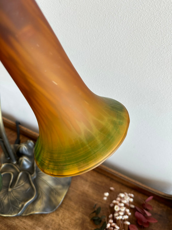 Lampe à deux têtes style Art Nouveau verre orangé et vert