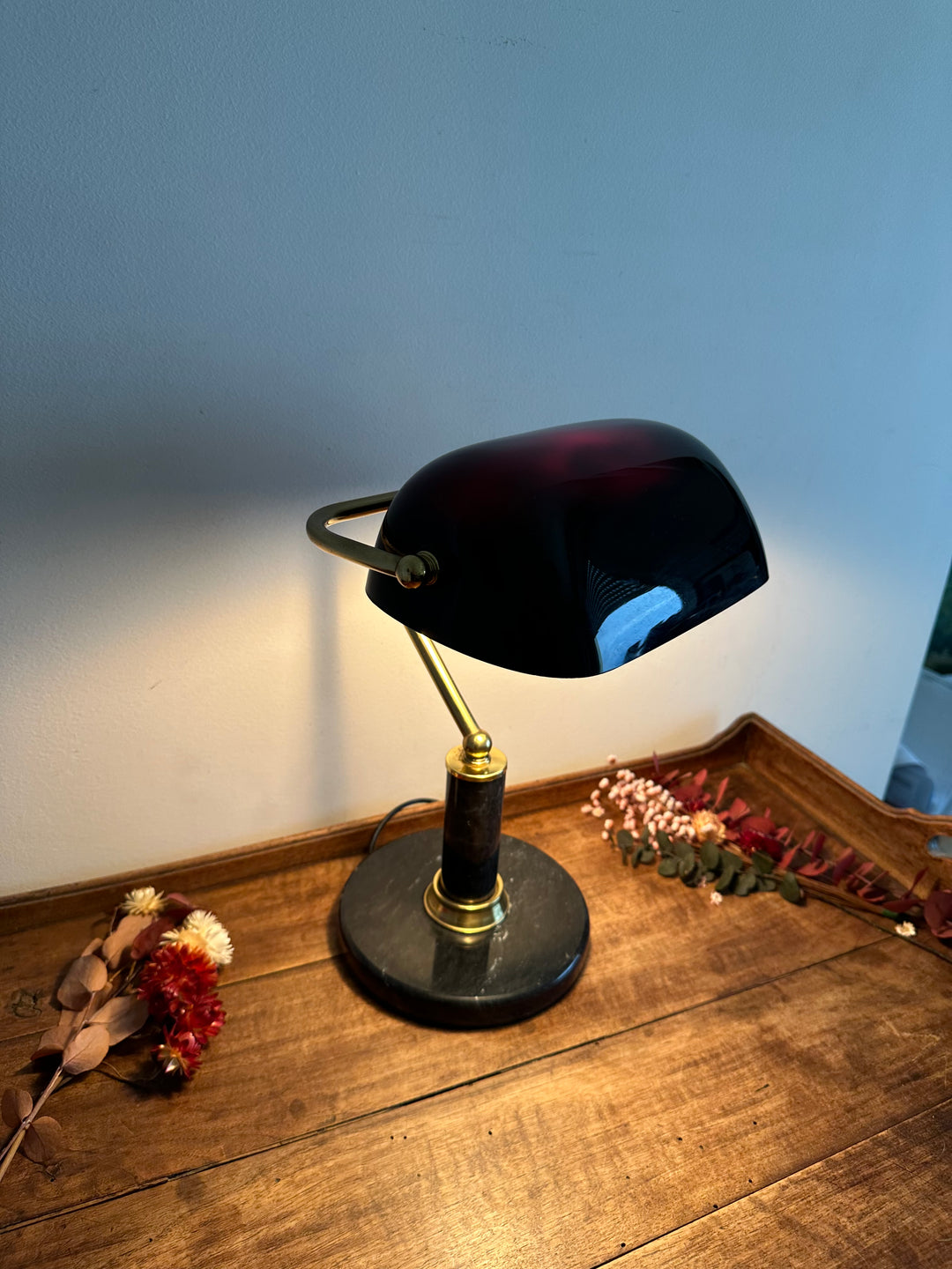 Lampe de notaire en opaline et marbre