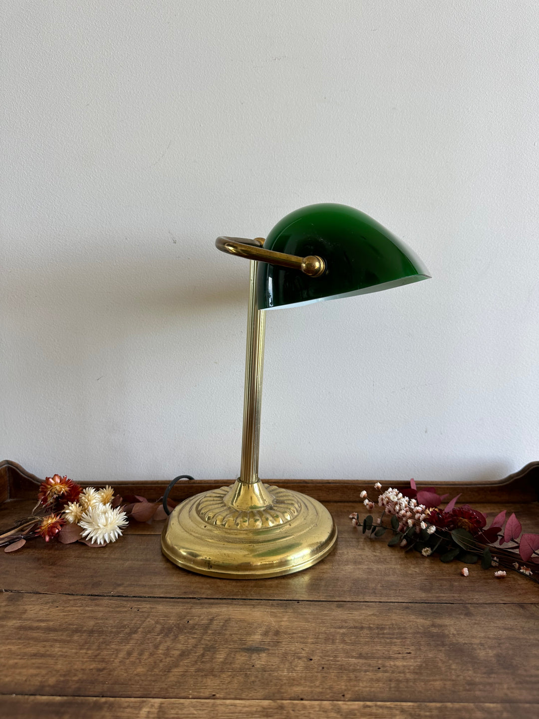 Lampe de notaire métal doré opaline verte