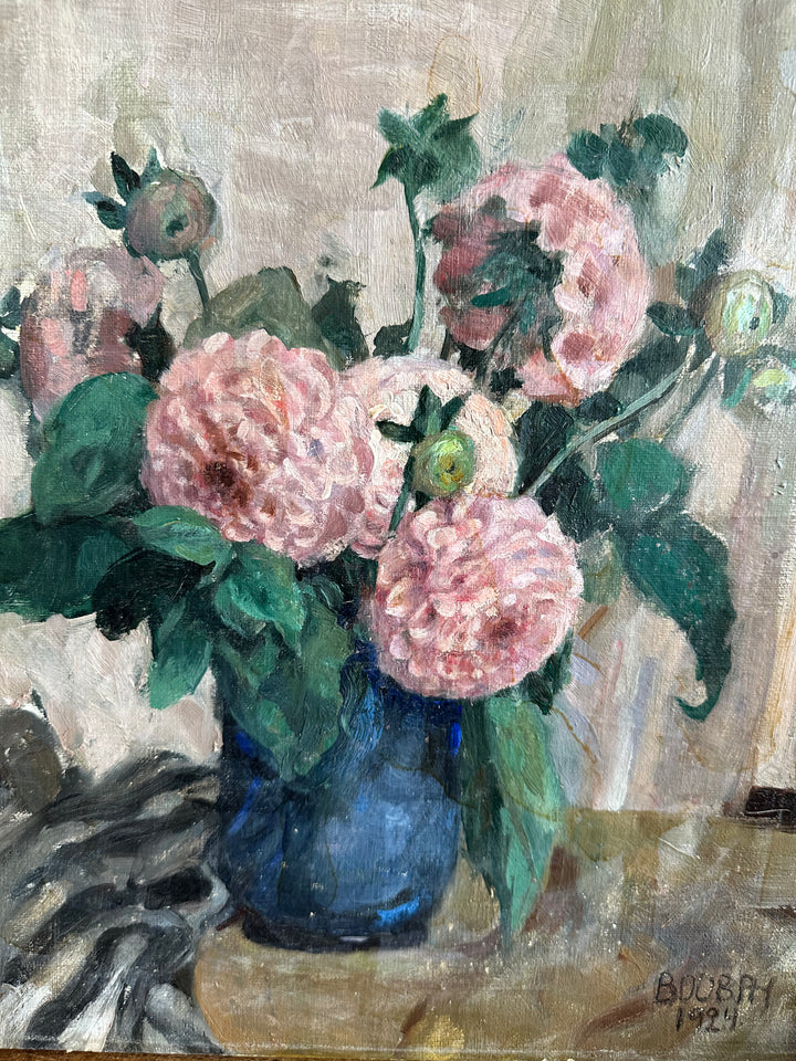 Peinture sur toile bouquet de fleurs roses 1924