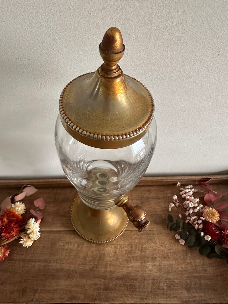 Fontaine à absinthe en cristal gravé et métal doré