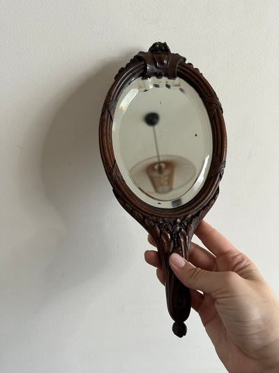 Miroir à main Art nouveau en bois sculpté