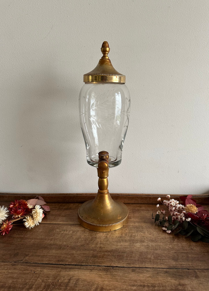 Fontaine à absinthe en cristal gravé et métal doré