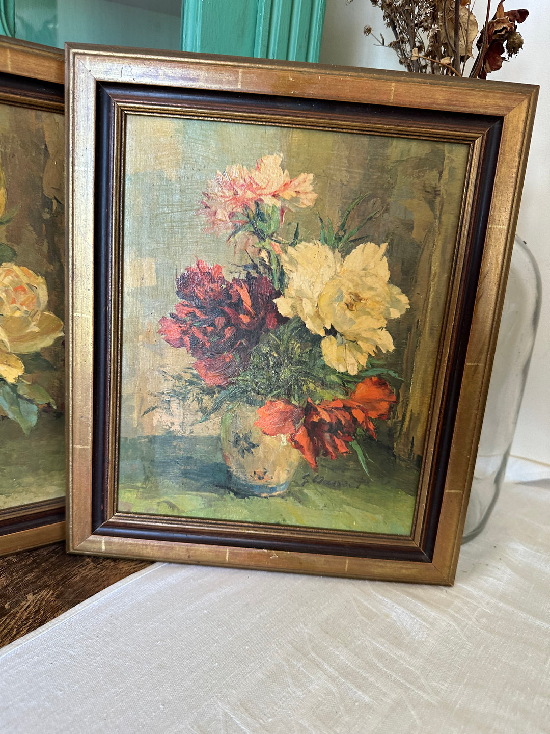 Peintures florales signées encadrées années 80