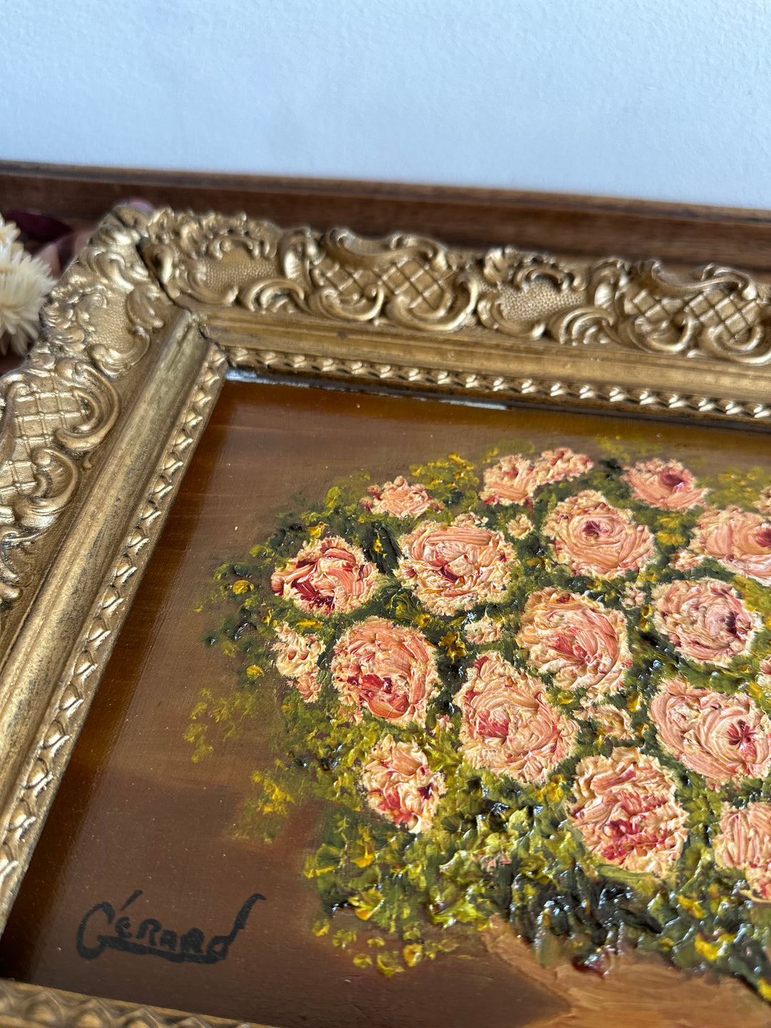 Peinture à l'huile sur toile bouquet de mille roses en fleurs années 1900