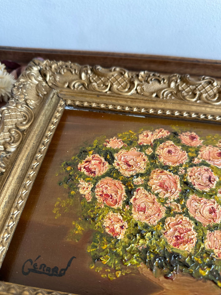 Peinture à l'huile sur toile bouquet de mille roses en fleurs années 1900