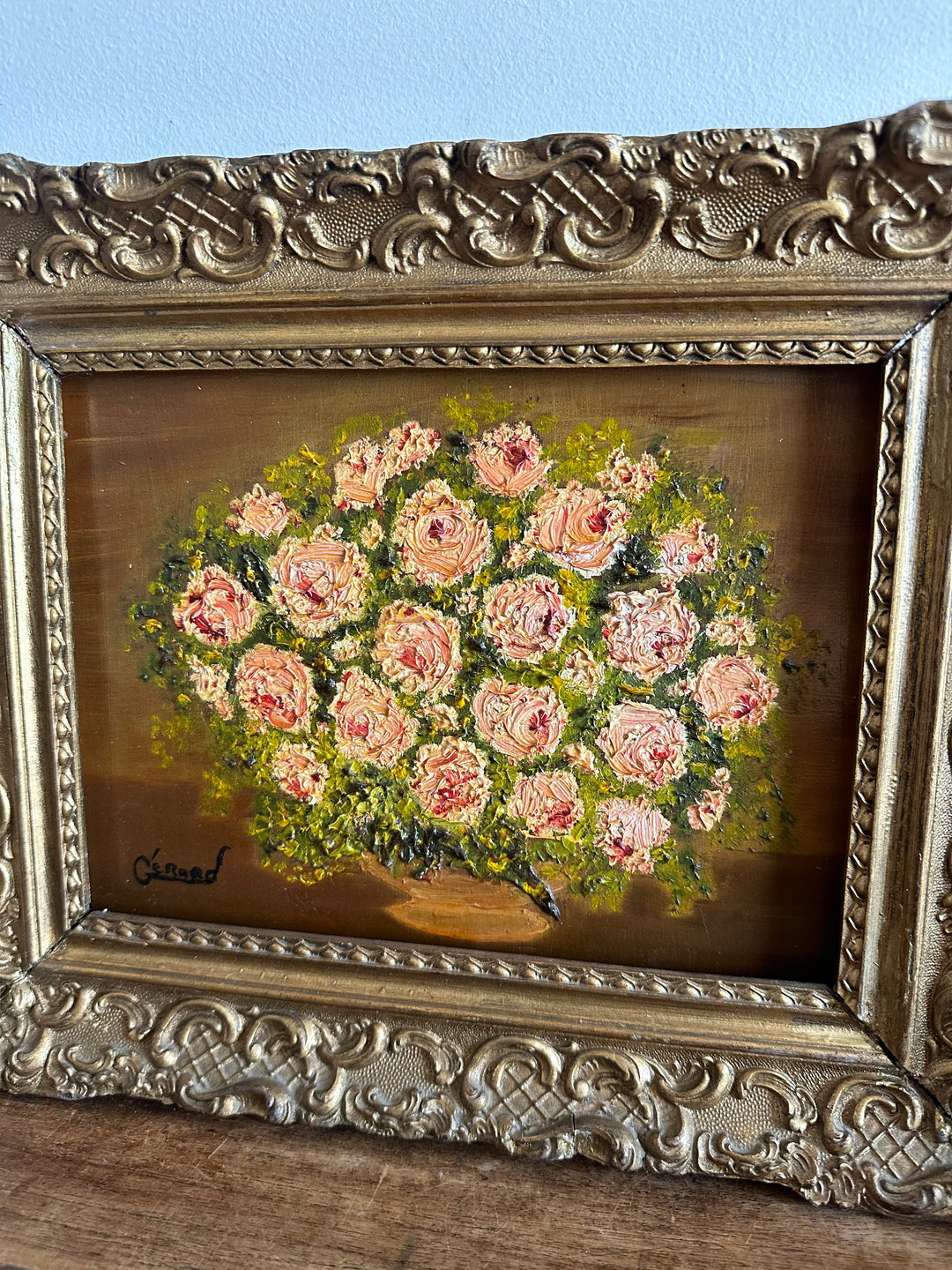 Peinture à l'huile sur toile bouquet de mille roses en fleurs années 1900