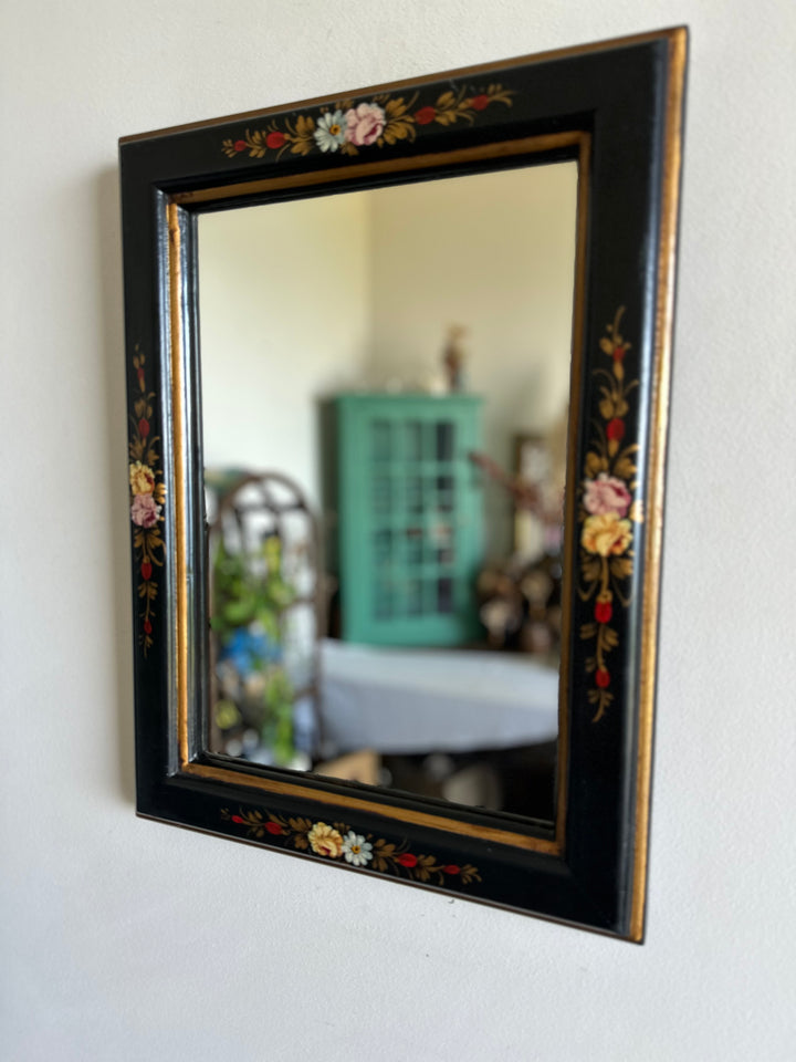 Miroir rectangulaire en bois laqué décoré à la main