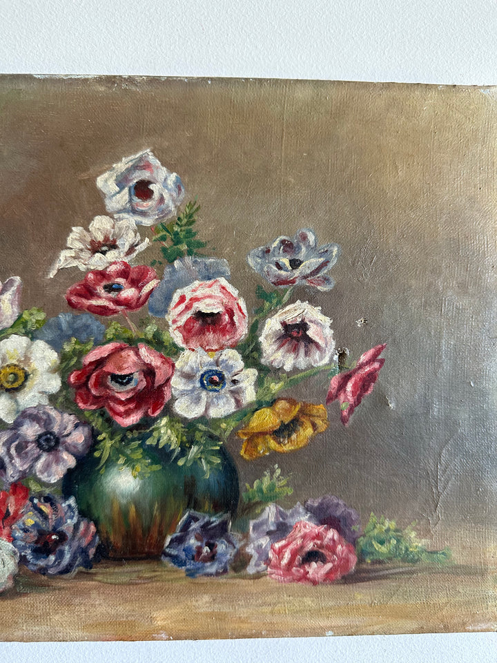 Peinture sur toile bouquet de fleurs signée 1947