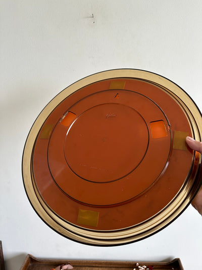 Miroir rond en plastique marron années 60-70