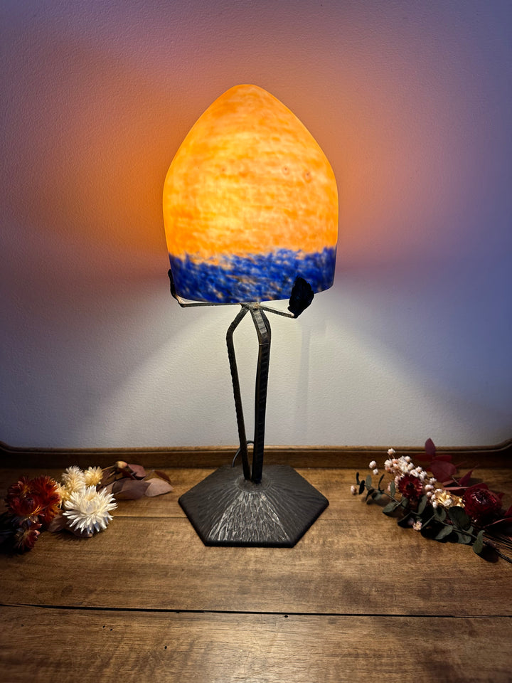 Lampe champignon en verre fumé orangé années 50