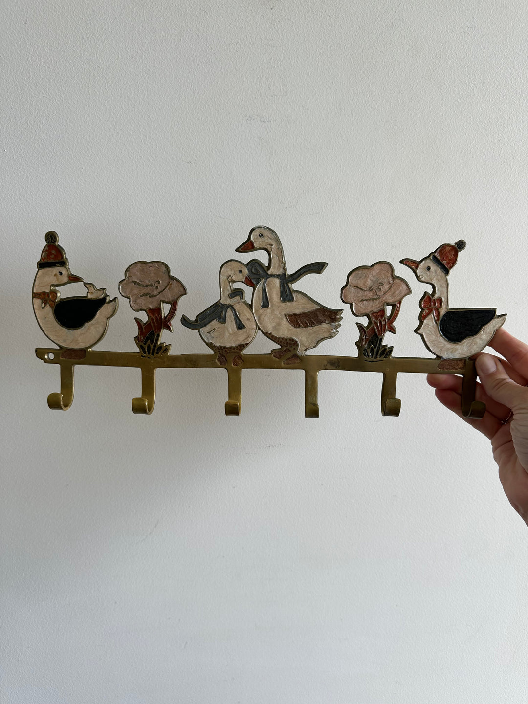 Applique murale petites oies et canards en laiton émaillé