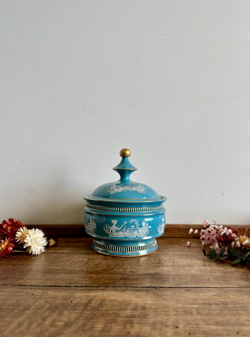 Bonbonnière En Porcelaine Bleu Et Or - Vintage La St Uzienne
