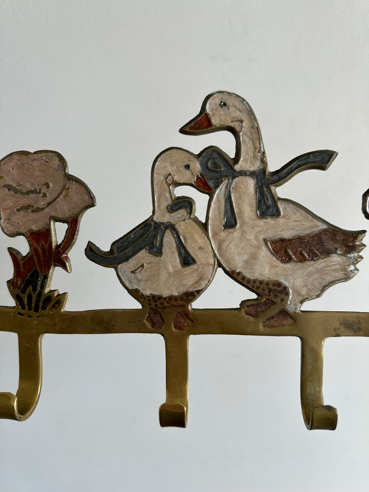 Applique murale petites oies et canards en laiton émaillé