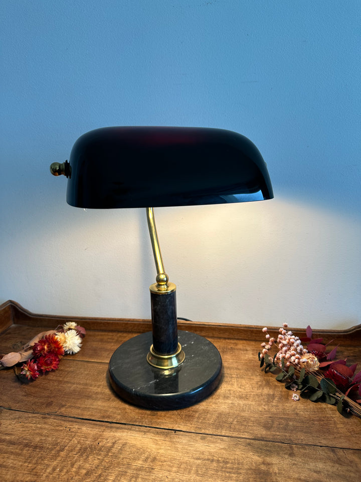 Lampe de notaire en opaline et marbre