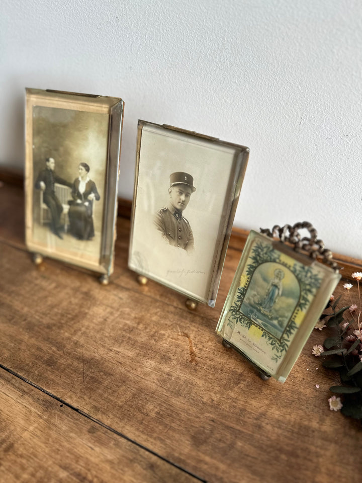 Cadres photos en laiton et verre biseauté époque Napoléon III