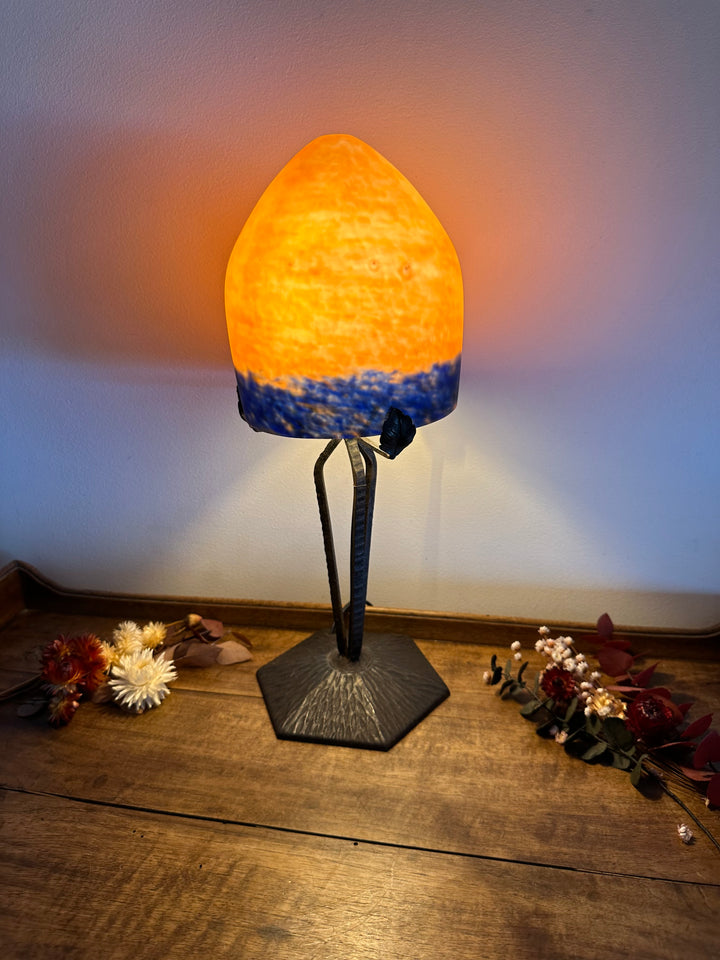 Lampe champignon en verre fumé orangé années 50