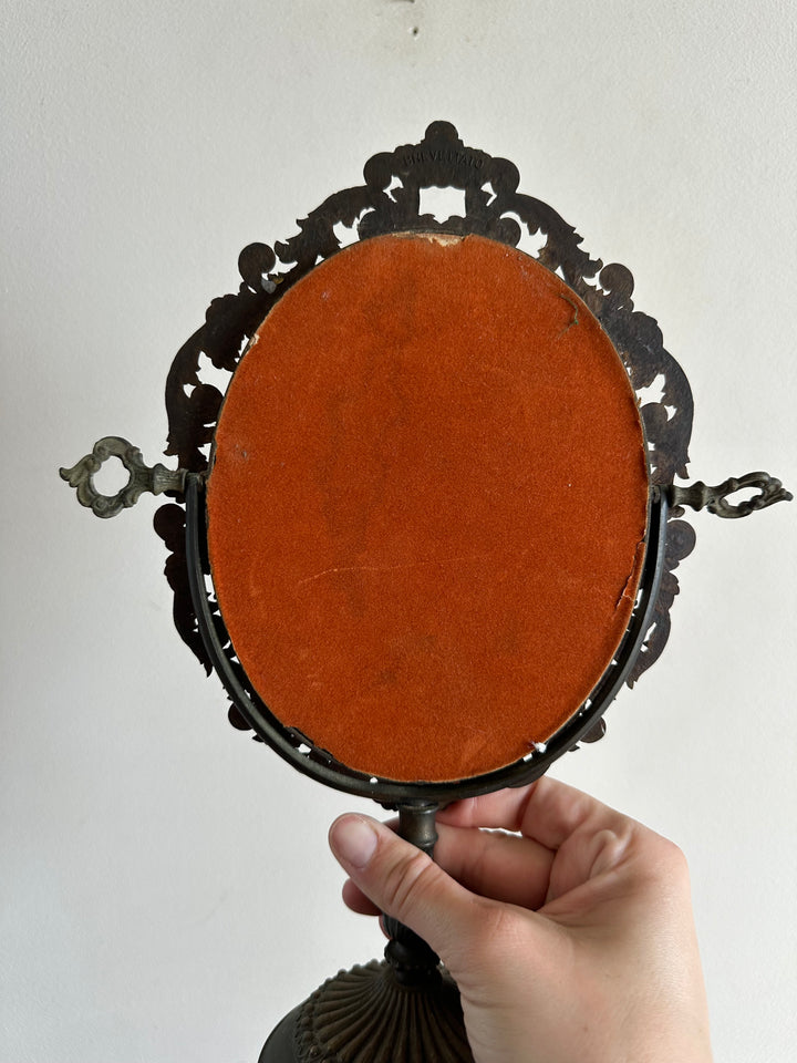 Miroir psyché biseauté en laiton sur pied en bronze