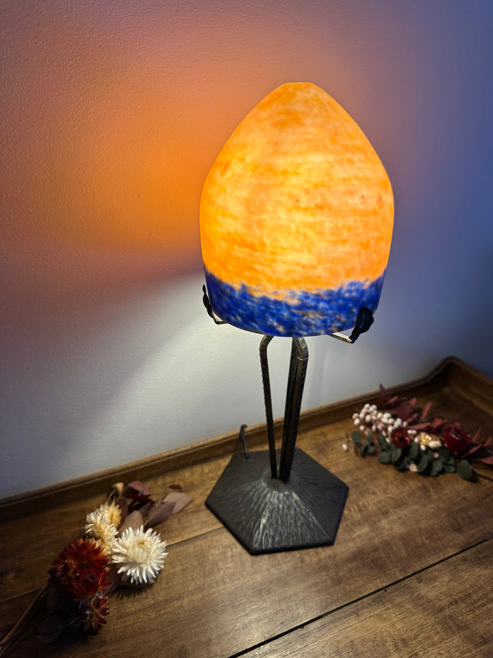 Lampe champignon en verre fumé orangé années 50