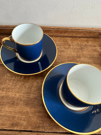 Tasses à café bleu nuit et or Porcelaine Legle Legrand Lebouc Or véritable