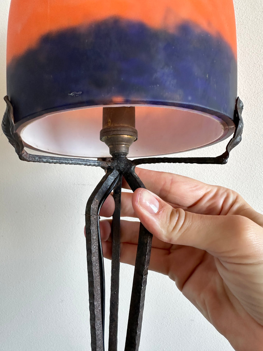 Lampe champignon en verre fumé orangé années 50