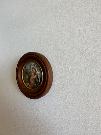 Médaillon La Vierge et l'enfant réhaussé main en bois taille XS