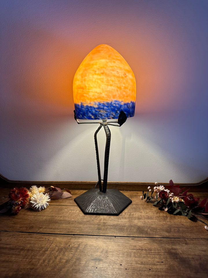 Lampe champignon en verre fumé orangé années 50