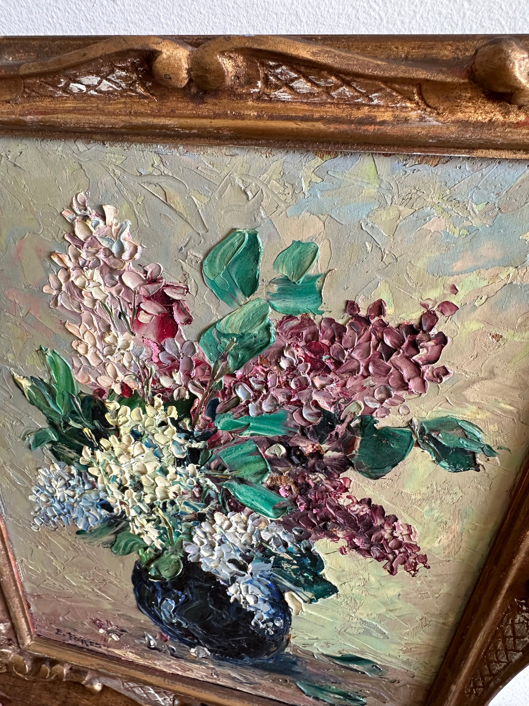 Peinture signée encadrée Lilas années 20