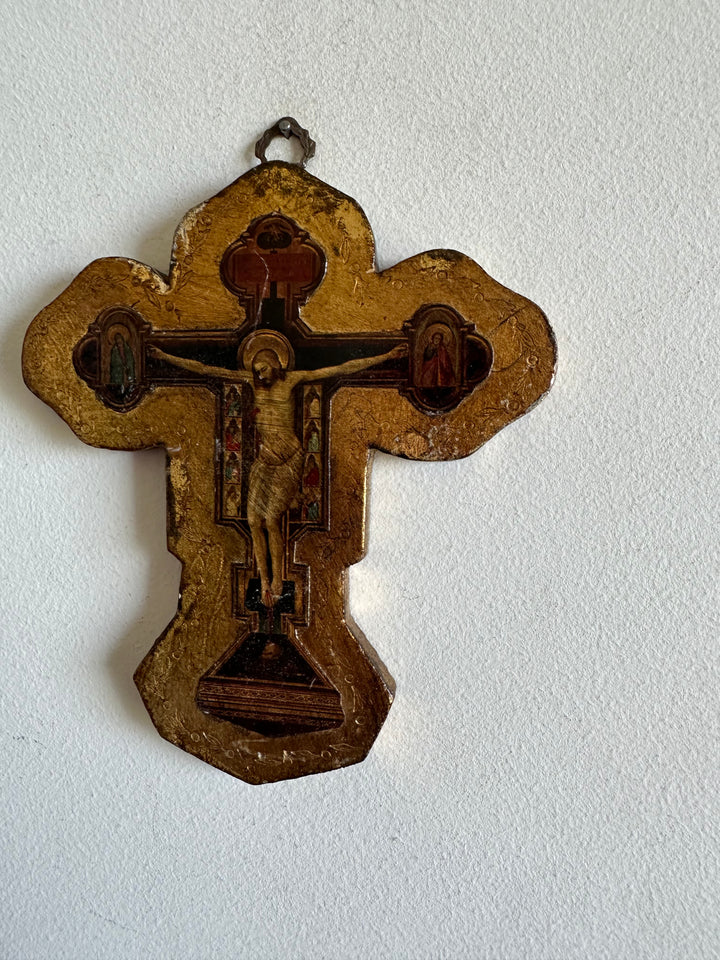 Icône crucifix en bois doré 1950