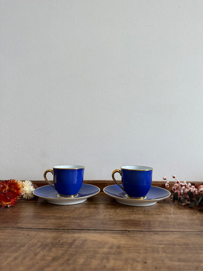 service thé café Boch tasses sous-tasses, théière, bleu gris pas