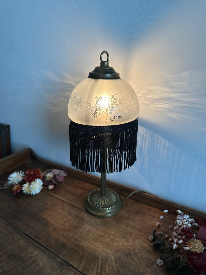 Lampe de chevet frange rideau de perles noires