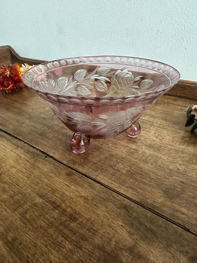 Coupelle rose gravée cristal de bohème