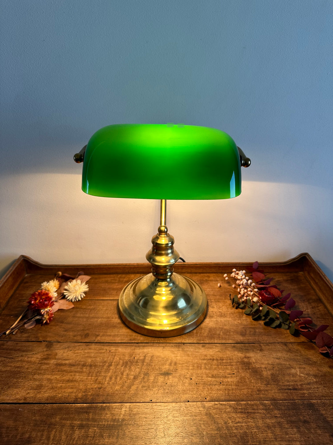 Lampe de notaire opaline verte années 90