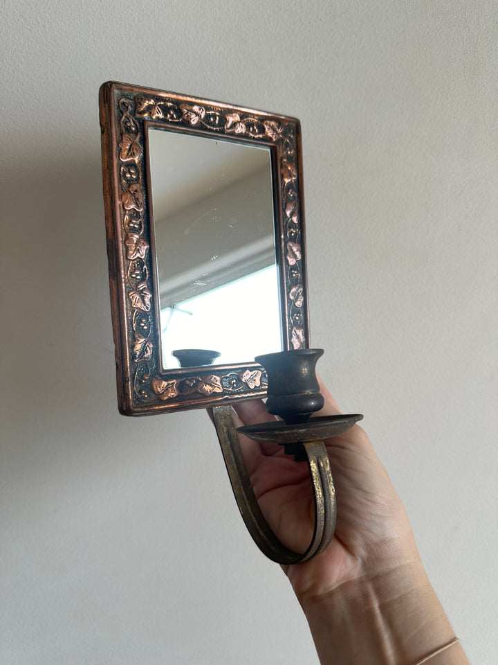 Miroir anglais en cuivre bougeoir frontal