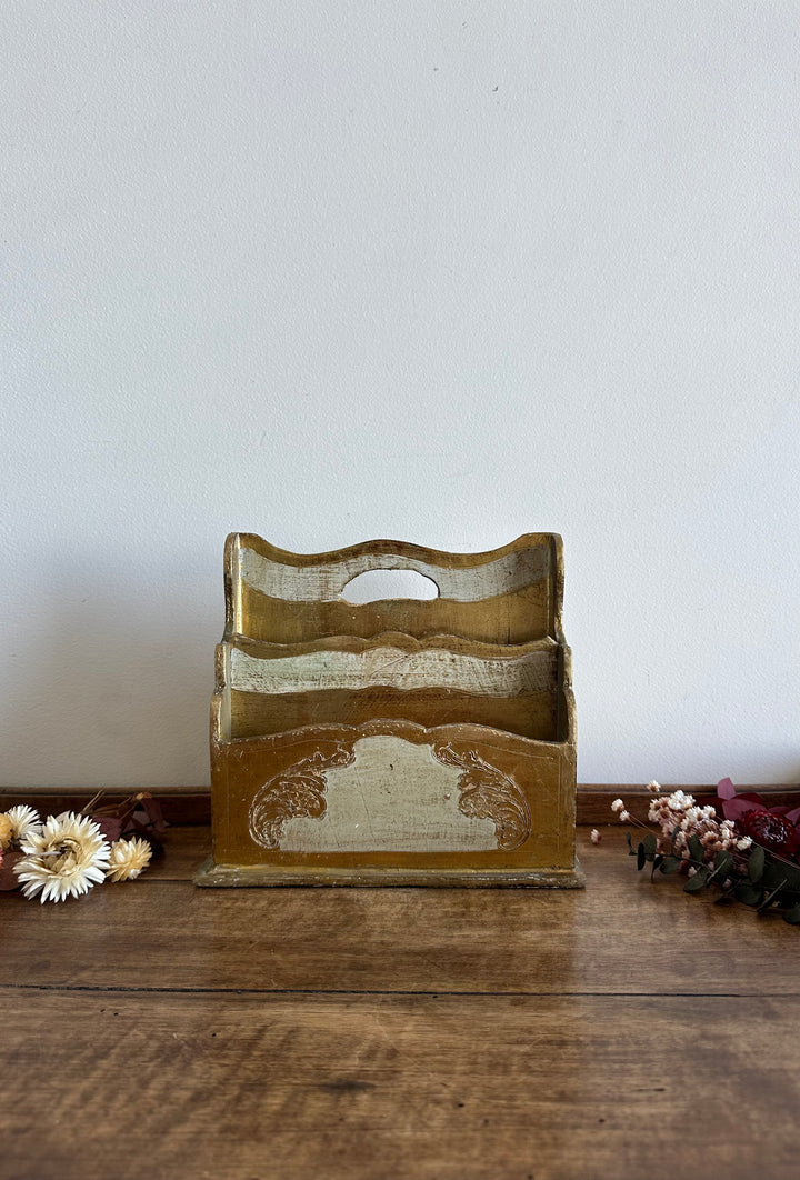 Porte courrier en bois style florentin blanc et or