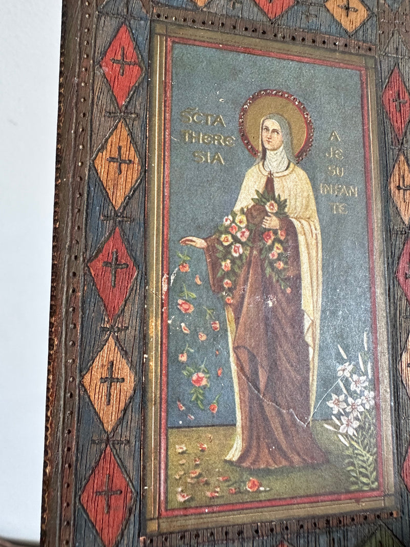 Icône peinte sur bois Sainte Thérèse années 50