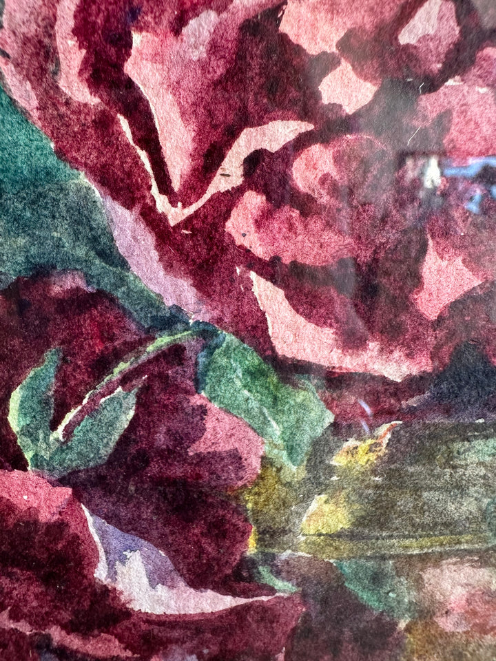 Aquarelle bouquet de roses encadré 1900